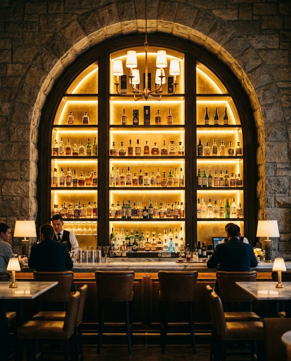 Bar com garrafas iluminadas