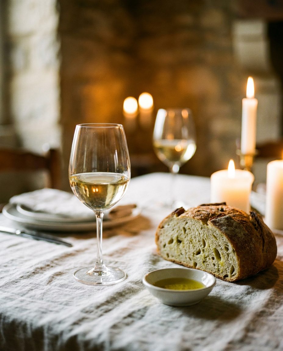 Copo de vinho e pão